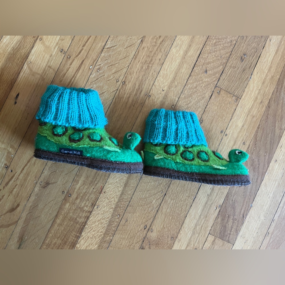 Garnett Hill boiled wool turtle animal slippers 6 36 6T green turquoise warm kid